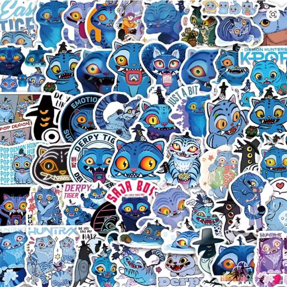 New! Cute KPop Demon Hunters Stickers Movie Anime Derpy Tiger Decals - 55 pcs - Picture 1 of 1